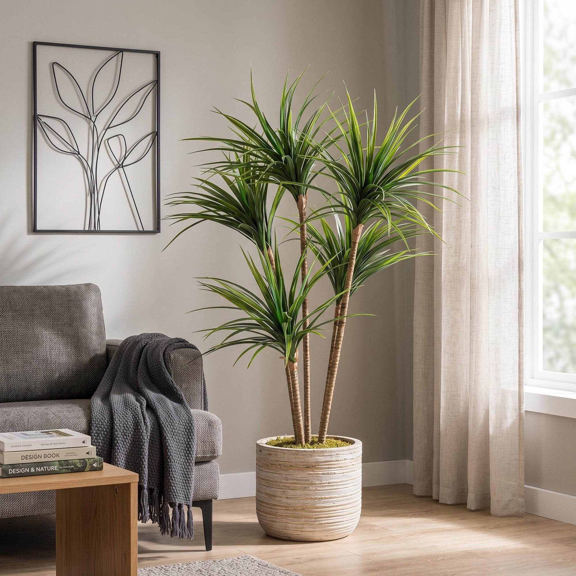 Artificial Dracaena Marginata Tree 4.3FT Tall – Lifelike Faux Floor Plant for Home Office Decor