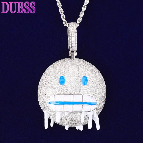 DUBSS Iced Out Necklace Pendant for Men Micro Pave Blue Eye Drippy Mouth Hip Hop Jewelry