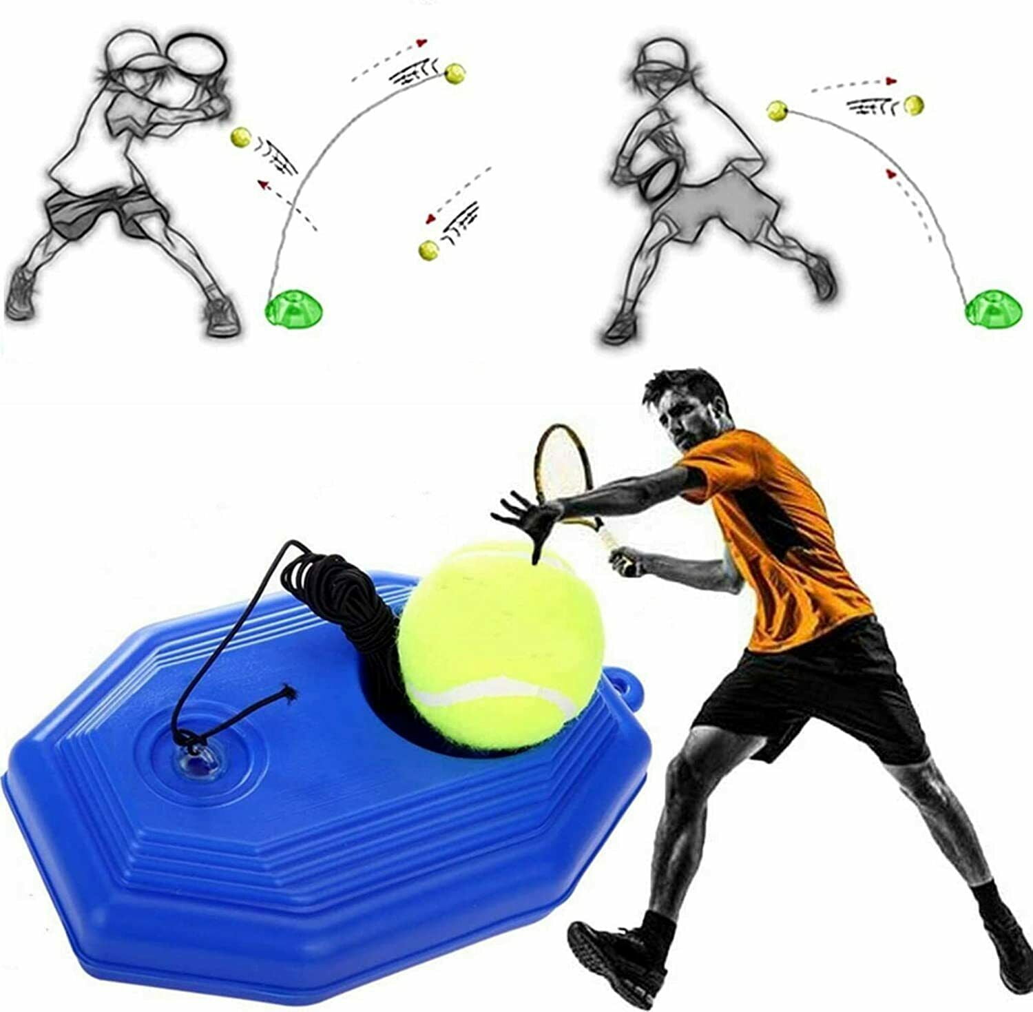 Tennis Trainer Hit Swing Self-Study Practice Tool Equipment with Ball Holder