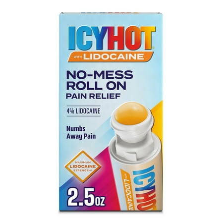 Icy Hot Lidocaine Pain Relief No-Mess Roll-On Applicator, Numb Aggravated Nerves With Max Strength Lidocaine 4%, Pain Relief for Minor Pain, Backaches, Sprains and Strains, 2.5 oz