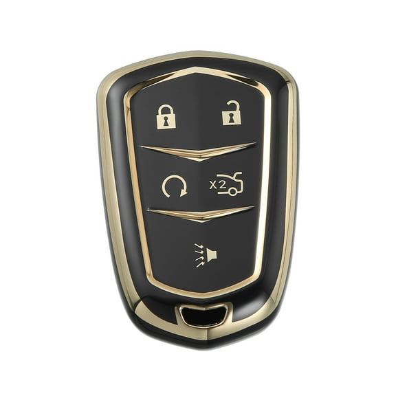 Unique Bargains Car Key Fob Cover 5 Button Remote Key Fob Case TPU Button Full Protector Cover Black for Cadillac XT5 17-20