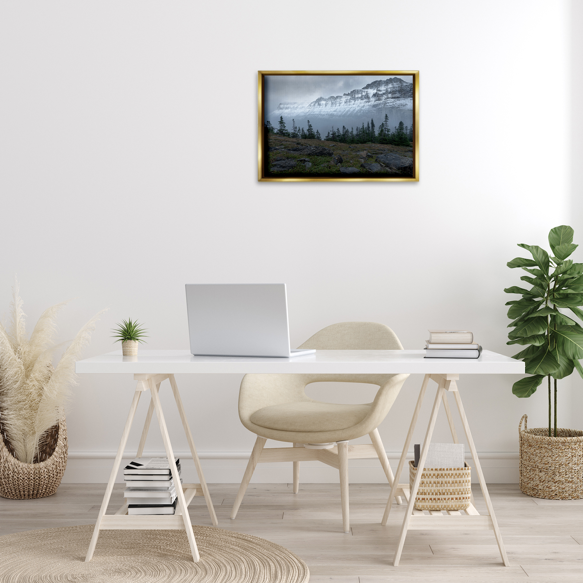 Stupell Industries First Snow Mountains Landscape Photography Gold Floater Framed Art Print Wall Art, 25 x 17