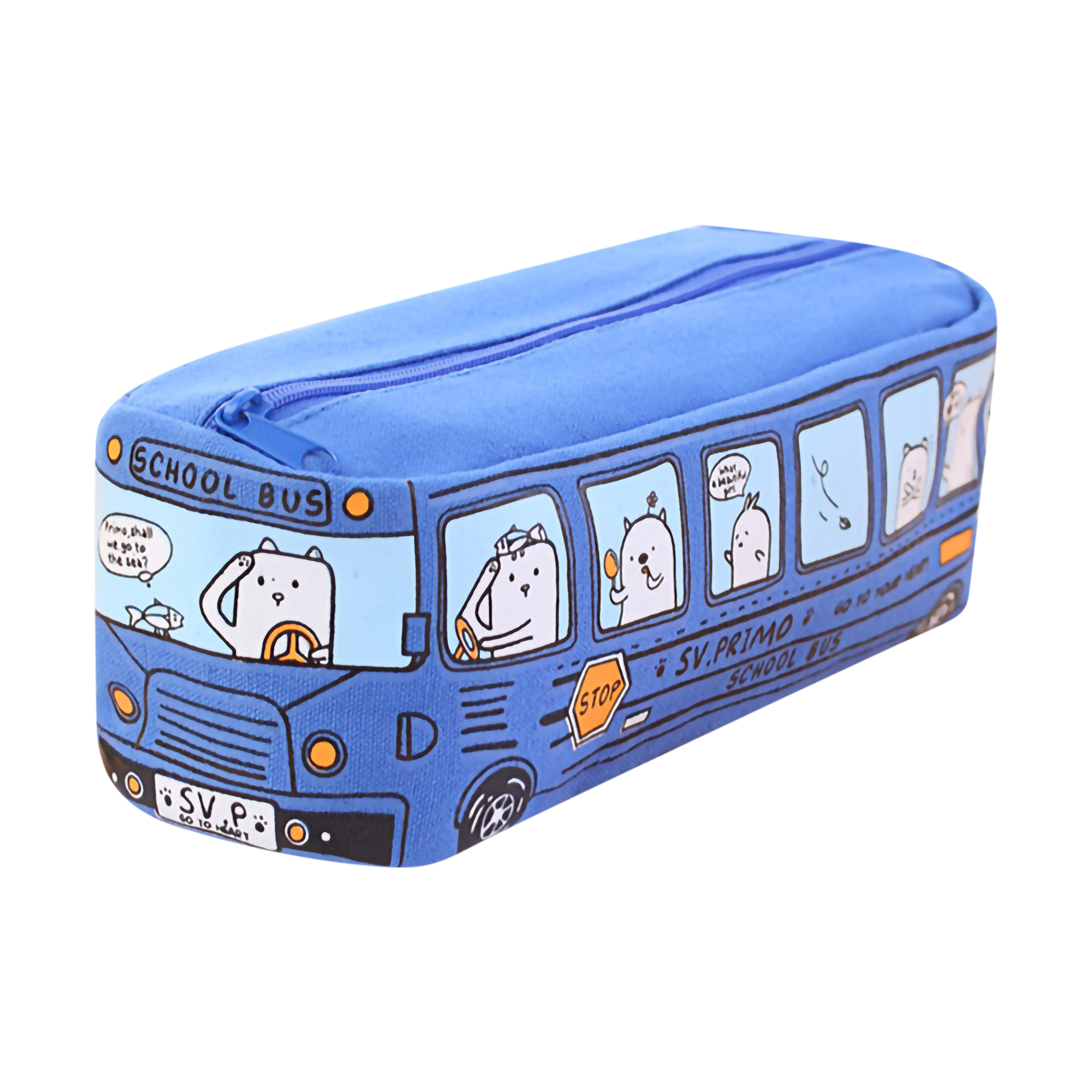 Biekopu Pen Bag, Portable Cartoon Bus Print Pencil Case Storage Box Pen