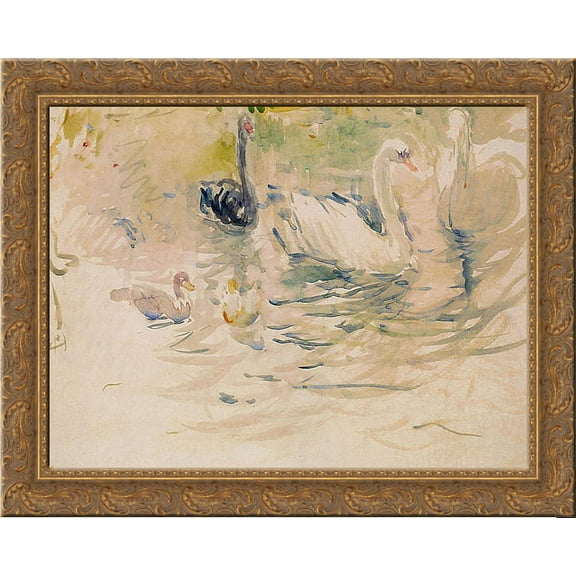 Swans 24x20 Gold Ornate Wood Framed Canvas Art by Morisot, Berthe