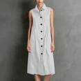 thumbnail image 6 of ClodeEU Women's Collared Sleeveless Button Down Linen Midi Dress,Casual Sundress with Pockets White,Women's Plus XL, 6 of 6