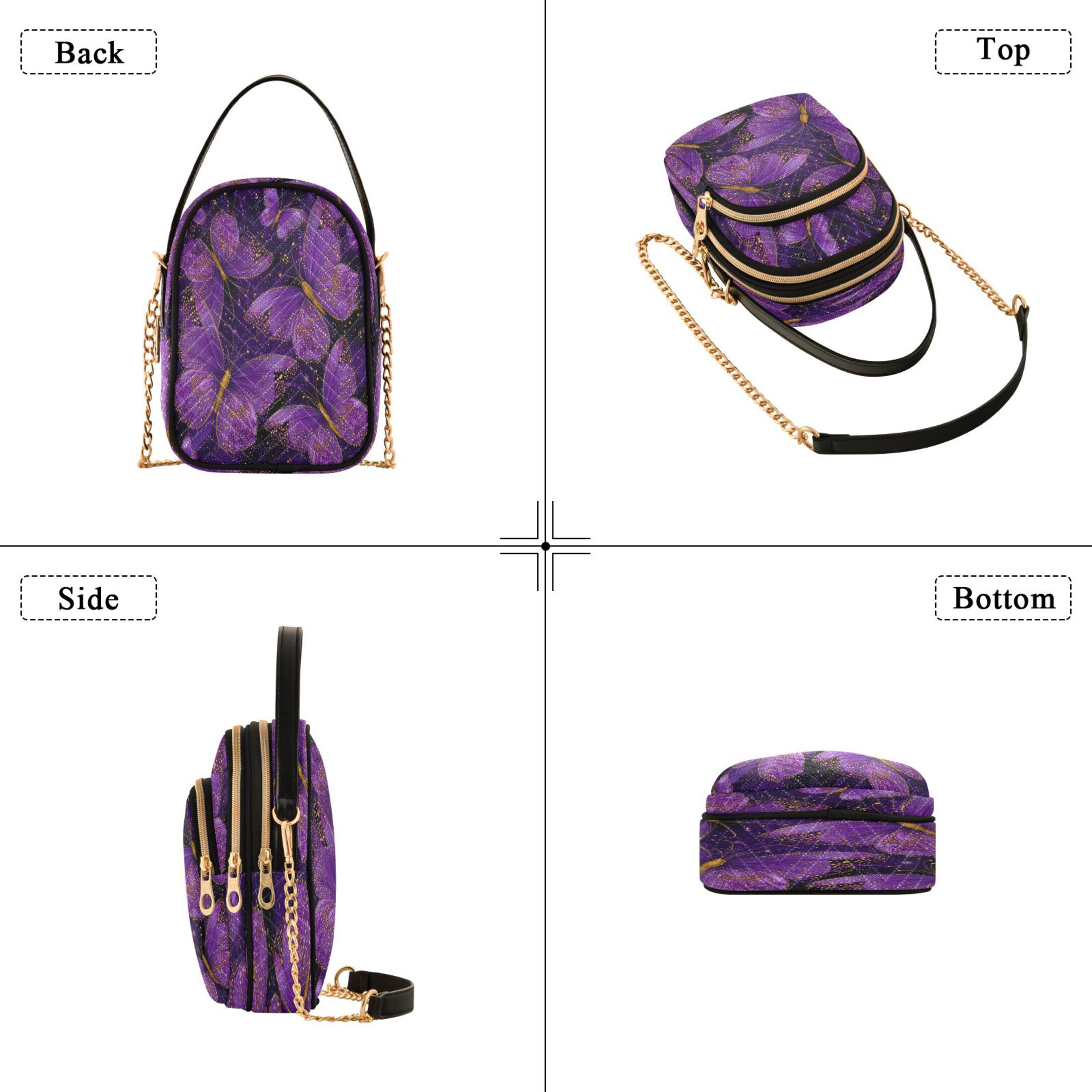 Quilted Women's Crossbody Bag Purses and Handbags with Detachable Leather Strap Glowing Purple Butterfly
