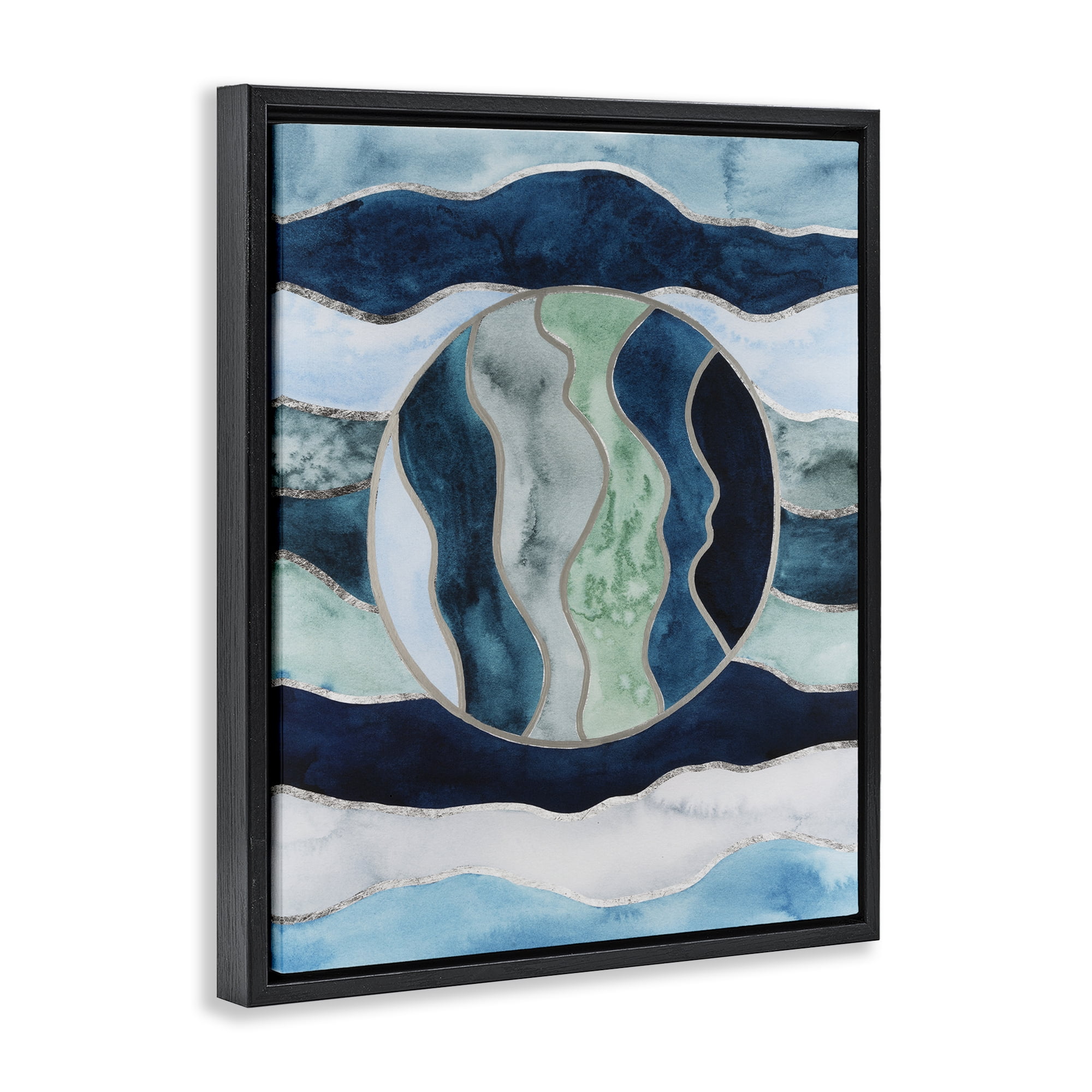 Stupell Industries Rotated Circle on Waves Abstract Painting Black Floater Framed Canvas Art Print Wall Art, 17 x 21