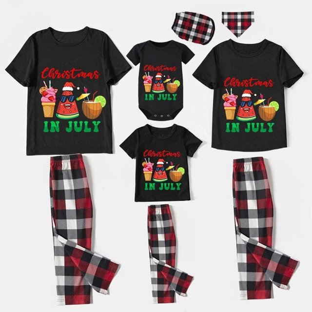 Pijamas familiares navideños a juego, conjuntos de pijamas negros de verano de julio