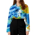 thumbnail image 5 of Minjewel Women's Tropical Print Button Up Shirt Long Sleeve Casual Top with Collar Hawaiian Style Blouse for Summer Beach Party and Everyday Fashion,Royal Blue,M, 5 of 6