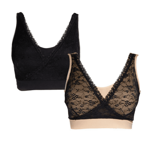 Rhonda Shear Ahh Lace Bra 2-pack with Removable Pads in Nude/Black, L (605378)