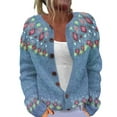 thumbnail image 2 of Hogleaql Fair Isle Sweater Cardigan Womens Knitted Button Down Long Sleeve Sweaters Round Neck Trendy Cardigans Lightweight Warm 2025 Winter Holiday Party Outwear Coat Blue M, 2 of 4