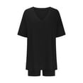 thumbnail image 5 of 2026 ! JINMGG Two Piece Outfits Women, 2026 Fashion Fall Fashion Women Casual Solid Short Sleeve V-Neck Loose Tops Nightwear Shorts Sleepwear Sets Black L, 5 of 7