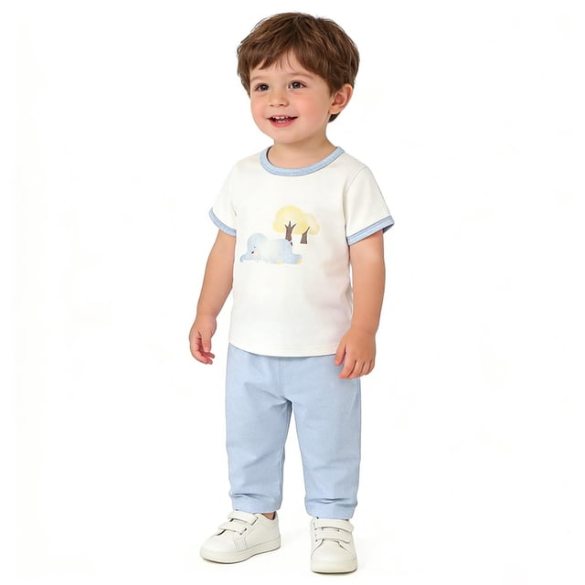 Ropa fina de verano para bebés, hecha de poliéster, para hombres y mujeres, para recién nacidos, con aire acondicionado, pijama de manga corta y cuello redondo.
