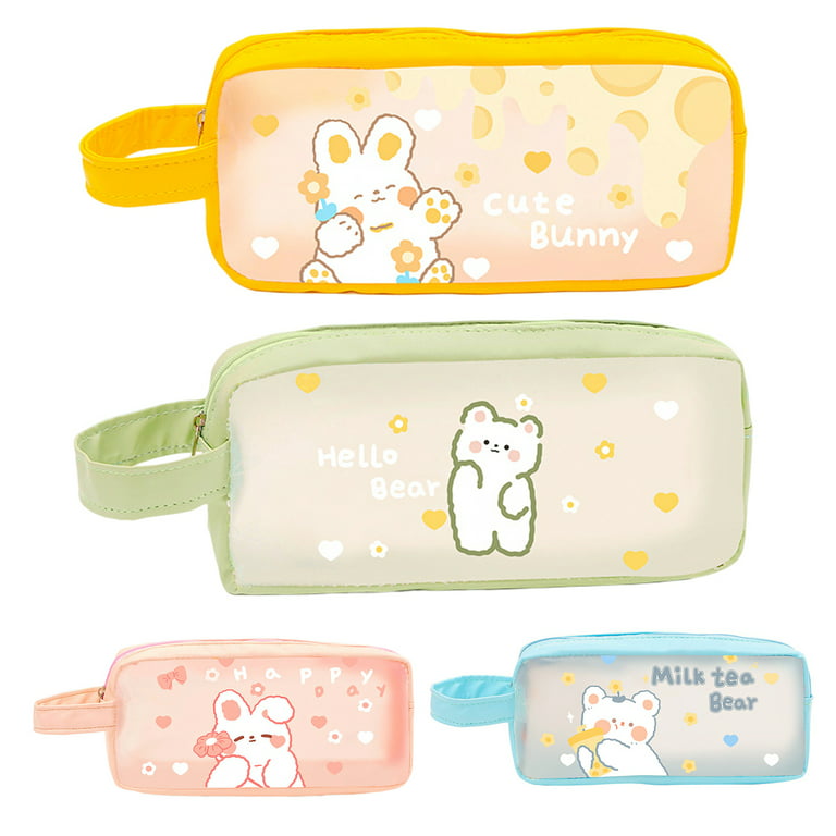 Harmtty Pencil Case High Capacity Dust-proof Portable Cartoon Ins Transparent Pencil Bag for Daily Use,Yellow, Size: Large