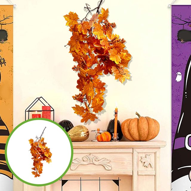 Guirnalda de hojas de arce para decoración de Halloween, enredaderas colgantes de pared para decoración de mesa de Acción de Gracias, decoración de jardín al aire libre, hoja de arce de plástico para