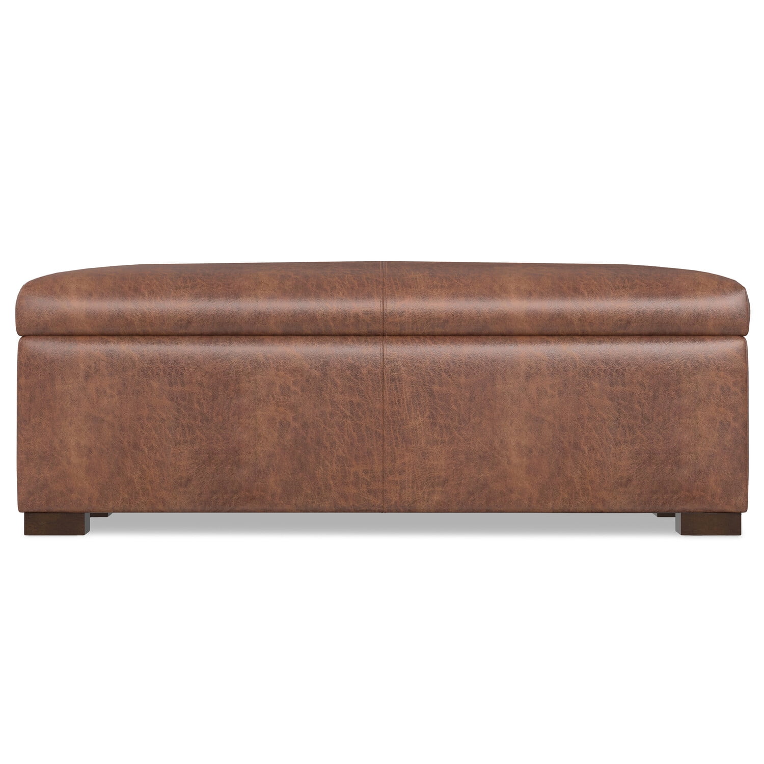 Gabbie 48 inch Wide Rectangular Storage Ottoman in Distressed Saddle Brown Vegan Leather