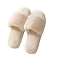 thumbnail image 1 of Womens Furry Slippers Fluffy Plush Solid Color Simplicity Thick Bottom Open Toe Memory Foam Comfortable Non-Slip Warm Winter Indoor and Outdoor Slippers Khaki, 1 of 6