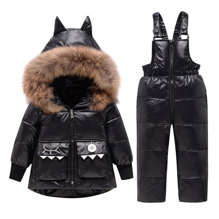 CYRBOKO Girls Ski Jackets and Pants Outdoor 2 Pieces Full Zip Thermal Winter Outerwear and Pants Black Size 1-6 T
