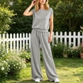 thumbnail image 5 of 2 Piece Sets for Women Sawvnm Women’s Fashion Solid-Color Round Neck Sleeveless Top Elastic Waist Pocket Pants Sets Gray L, 5 of 7