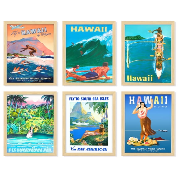 97 Decor Hawaii 7x10 Retro Tropical Poster Set, 6 Pieces