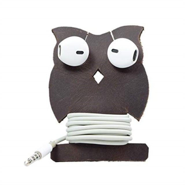 hide & drink, leather owl earphone wrap/cord organizer/holder/earbud