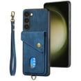 thumbnail image 4 of Nalacover for Samsung S22, Slim Case Wallet with Credit Card Holder, Back Flip Premium Leather Magnetic Clasp Kickstand Wirst Hand Strap Shockproof Cover for Samsung Galaxy S22, Blue, 4 of 7
