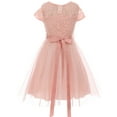 thumbnail image 2 of Big Girls' Floral Lace Tulle Pearl Rhinestones Holiday Party Flower Girl Dress Pink 12 (J21KS22), 2 of 3