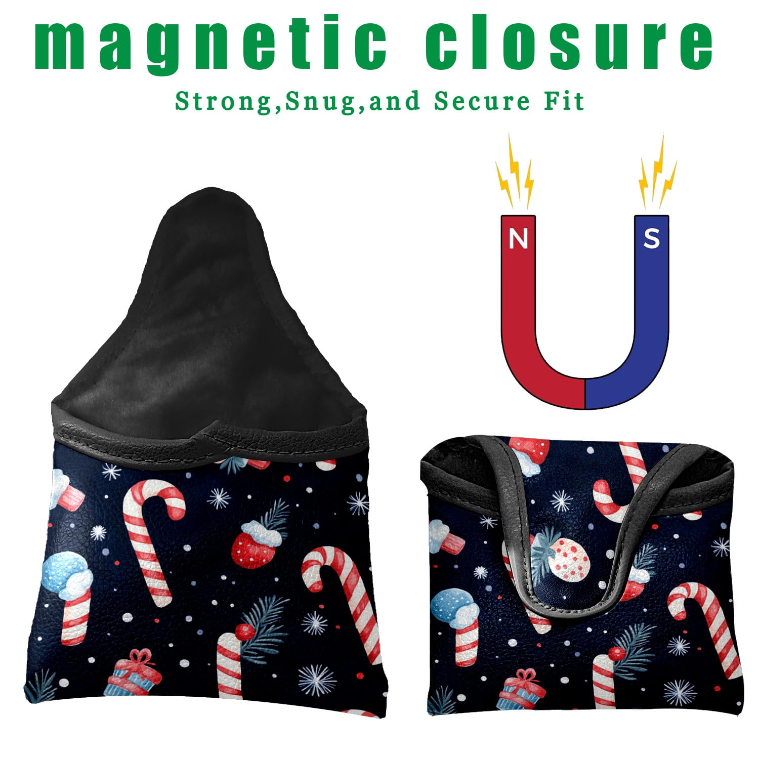 Golf Mallet Putter Cover Premium Leather Waterproof Golf Putter Head Cover with Magnetic Closure Candy Pattern