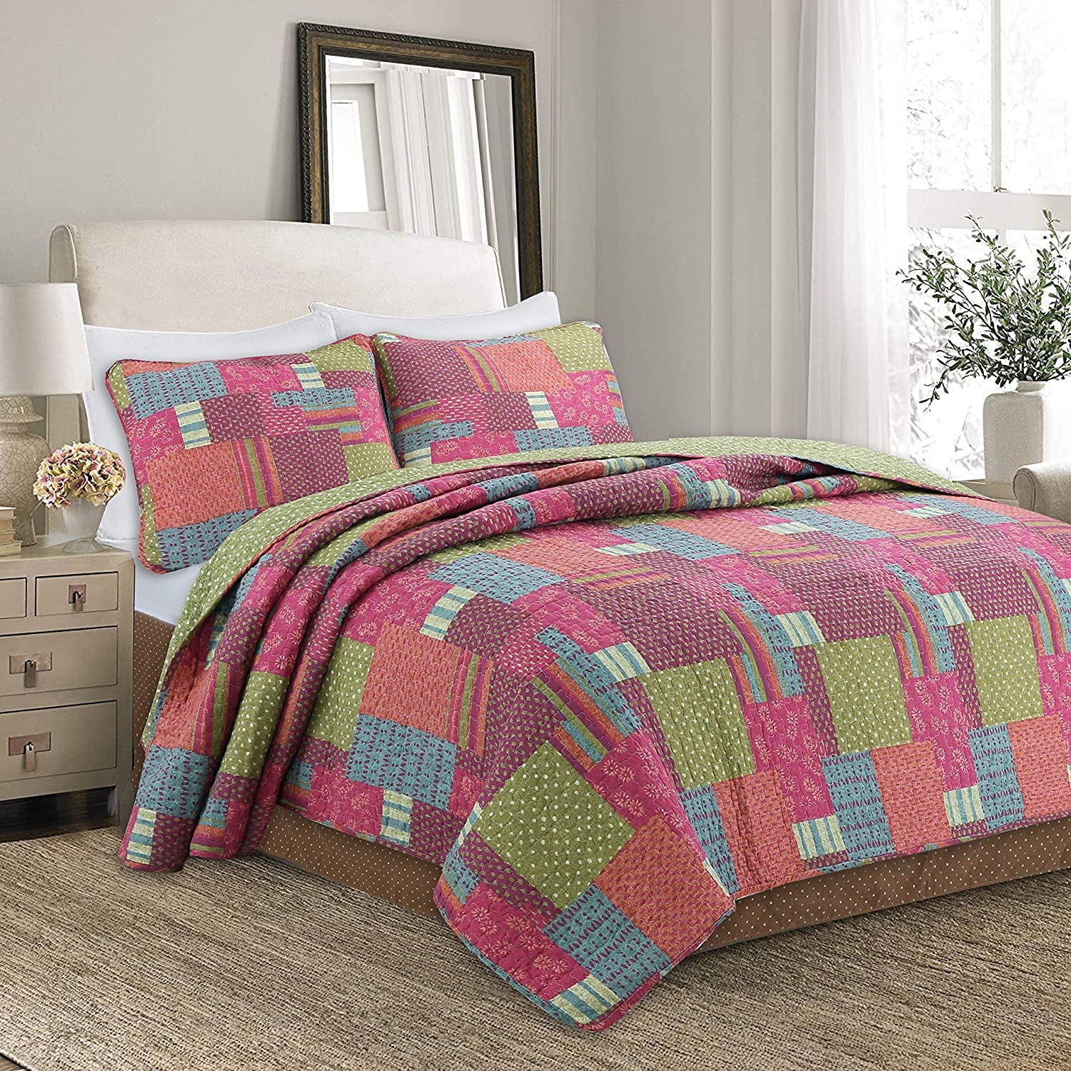 Cozy Line Home Fashions Daleyza Fuchsia Pink Green Blue Printed