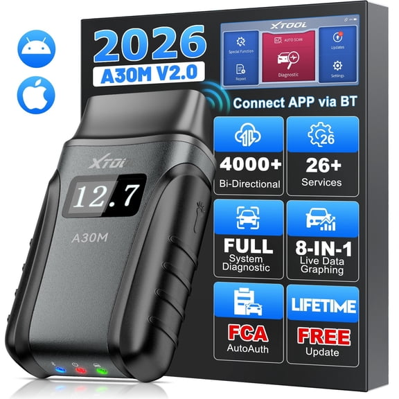 2026 XTOOL Anyscan A30M v2.0 Wireless OBD2 Scanner Bluetooth Bidirectional Scan Tool Engine Code Reader 26 Resets Crank Sensor Relearn Free Updates