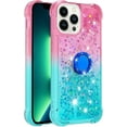 thumbnail image 3 of Cute Clear Case for iPhone 14 Pro Max with Ring Kickstand, Bling Gradient Quicksand Glitter Flowing Liquid Floating Case Cover for iPhone 14 Pro Max JB Powder Blue, 3 of 14