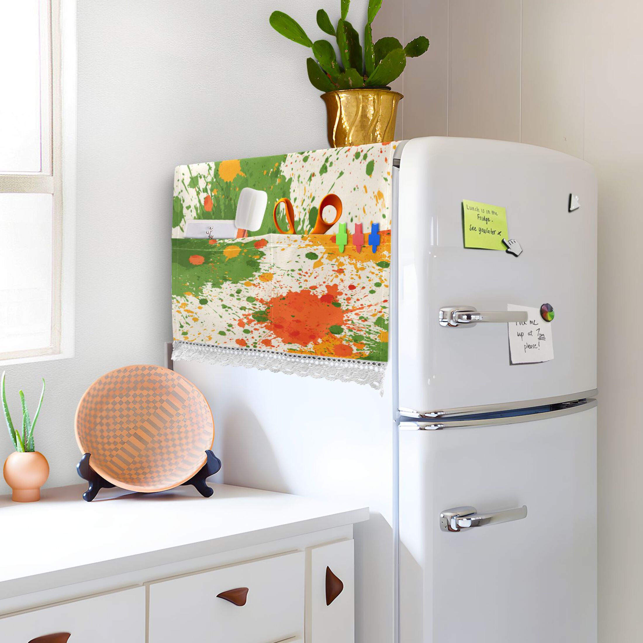 Dustproof Washing Machine Cloth Washer and Dryer Top Covers, Fridge Dust Cover, With Storage Bags Paint Splatter Pattern