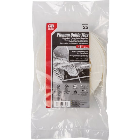 Gardner Bender 48 In. x 0.35 In. Natural Plenum Cable Tie (25-Pack) 49-548P
