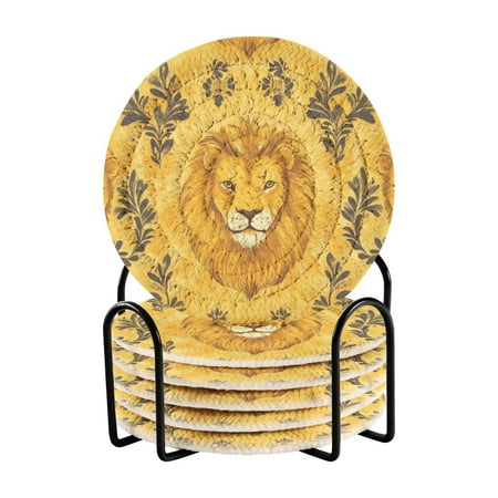 

6 coil coasters 3.94x3.94x0.24 inch water coasters Drink coasters with cup holders Absorbent coasters Heat resistant for bar protection Cartoon Pretty Lion