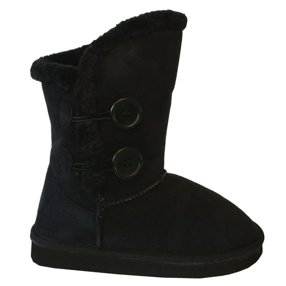 New Girl's Warm Tall Mid Calf 3 Buttons Faux Sheepskin Fur Kids Shoes Boots (Black 8909-3 Little Kid)