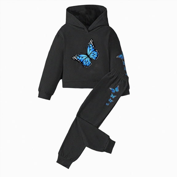 XZNPDUCQ 7-8 Years Toddler Girl Clothes Ruffle Long Sleeve Print Tops and Pants 2PC Little Girl Winter Outfits A71-Black