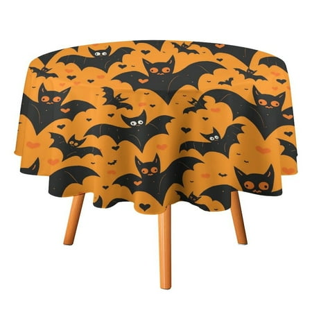 

JINGDS Spooky Bats Hearts-312 Round Table Cloth Halloween Tablecloth Thanksgiving Day Table Cloth Round Cover Circle Tablecloth for Halloween Thanksgiving Fall Party