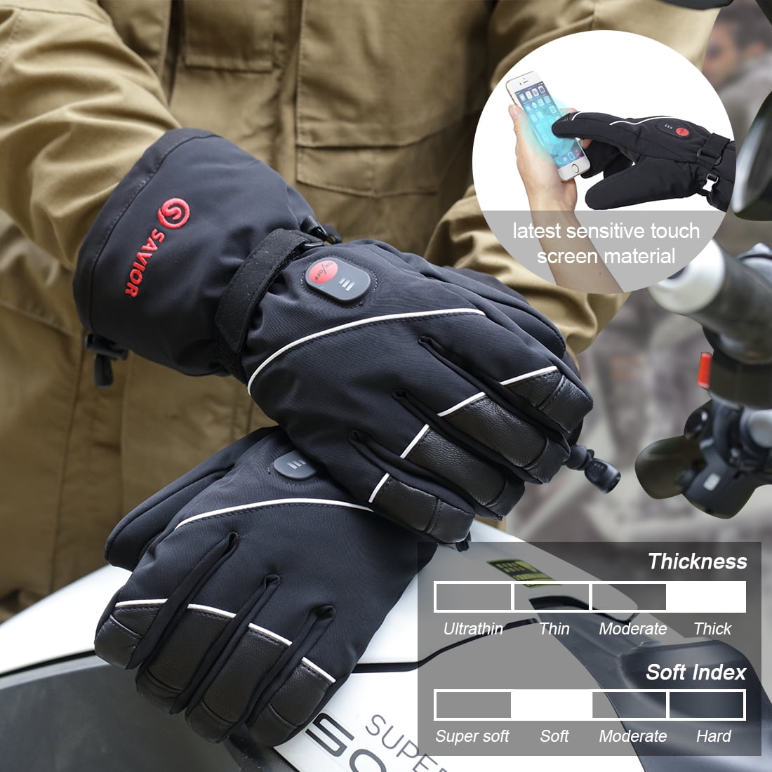SAVIOR HEAT Rechargeable Electric Heated Gloves,Heated Gloves for Men Women, Thermal Gloves,Motorcycle Waterproof Windproof Gloves,Heated Skiing Gloves