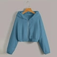 thumbnail image 4 of ZQUUVOU Women's Cropped Jacket Fall Winter Long Sleeve Reversible Fleece Jacket Full Zip Hooded Outerwear for Casual Warm Light Blue, 4 of 9
