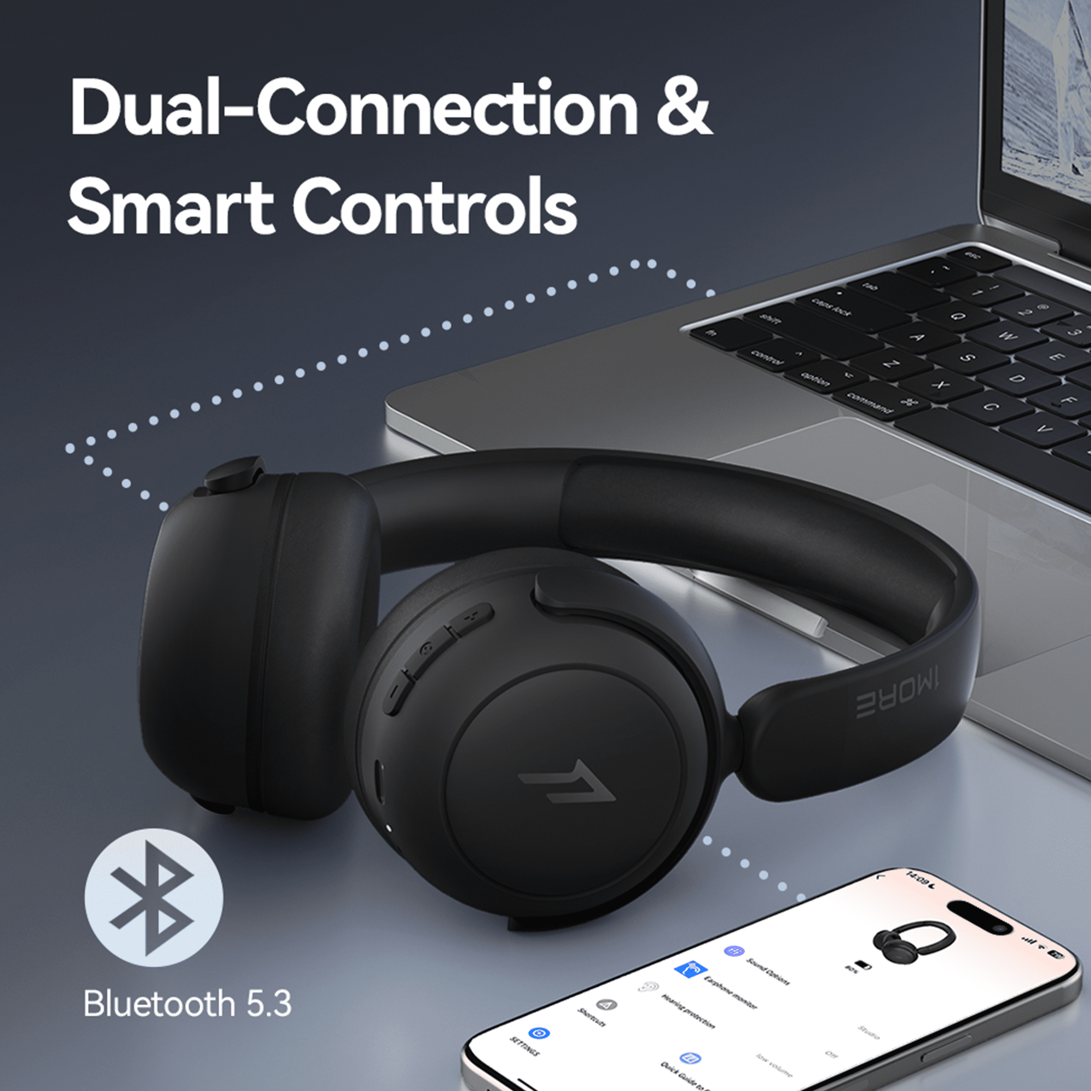 1MORE Sonoflow Mini HQ20 Noise Cancelling Bluetooth over-Ear Headphones, Black