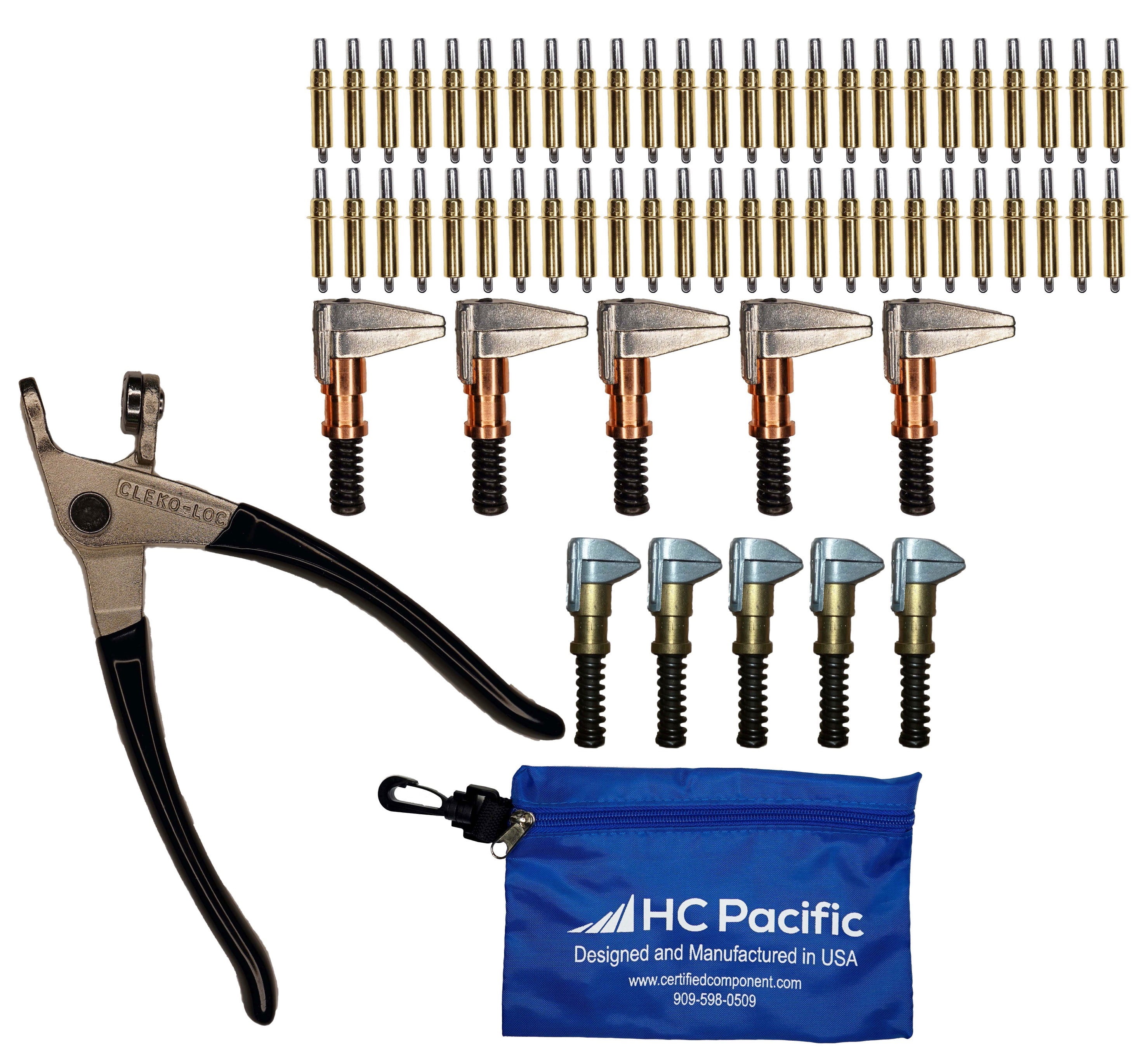 50 C3/16 Cleco Fasteners with Clamps, Pliers, and Pouch