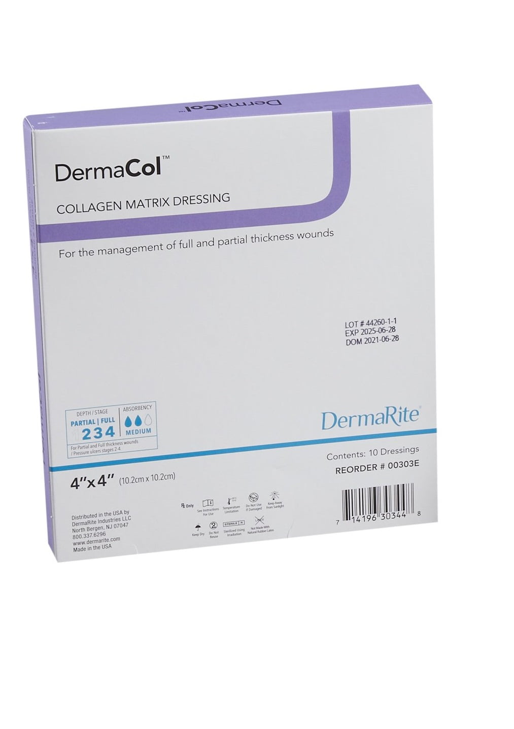 Dermacol Collagen Matrix Dressing, 4 x 4 Inch, Sterile, 10 Count