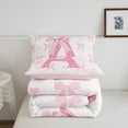 thumbnail image 4 of Pink Bow Comforter Set,Initial Letter A Chic Romantic Bedding Set 2 Pcs ,Princess Style Bowknot Love Hearts Girly Fairy Down Comforter,Kawaii Pink,1 Pillowcase, 4 of 7
