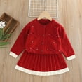 thumbnail image 2 of IVEYRTF Childrens Knitted Sweater Cardigan Two Piece Set with Floral Print Tops and Skirt Sweet Cute Outfit for Girls Fall Winter Long Sleeve Round Neck Shirt and Skirt(Red#2,7-8 Years), 2 of 9
