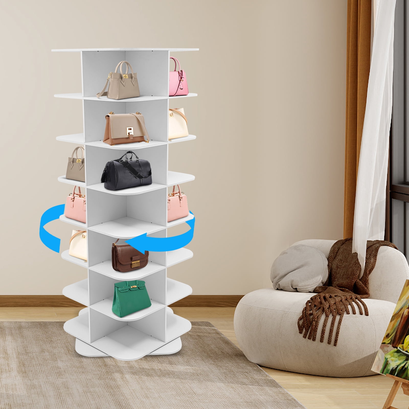 7-Tier Rotating Shoe Rack 360° Spinning Square Shoe Tower 28-Pair Large Capacity Shoe Organizer