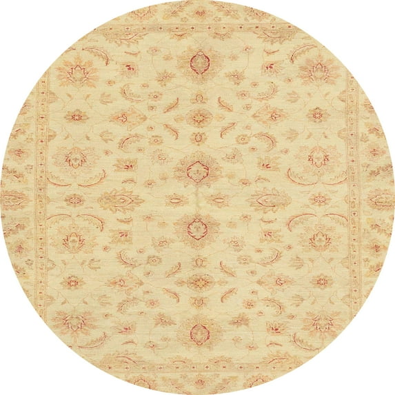 Ahgly Company Indoor Round Abstract Mustard Yellow Oriental Area Rugs, 6' Round