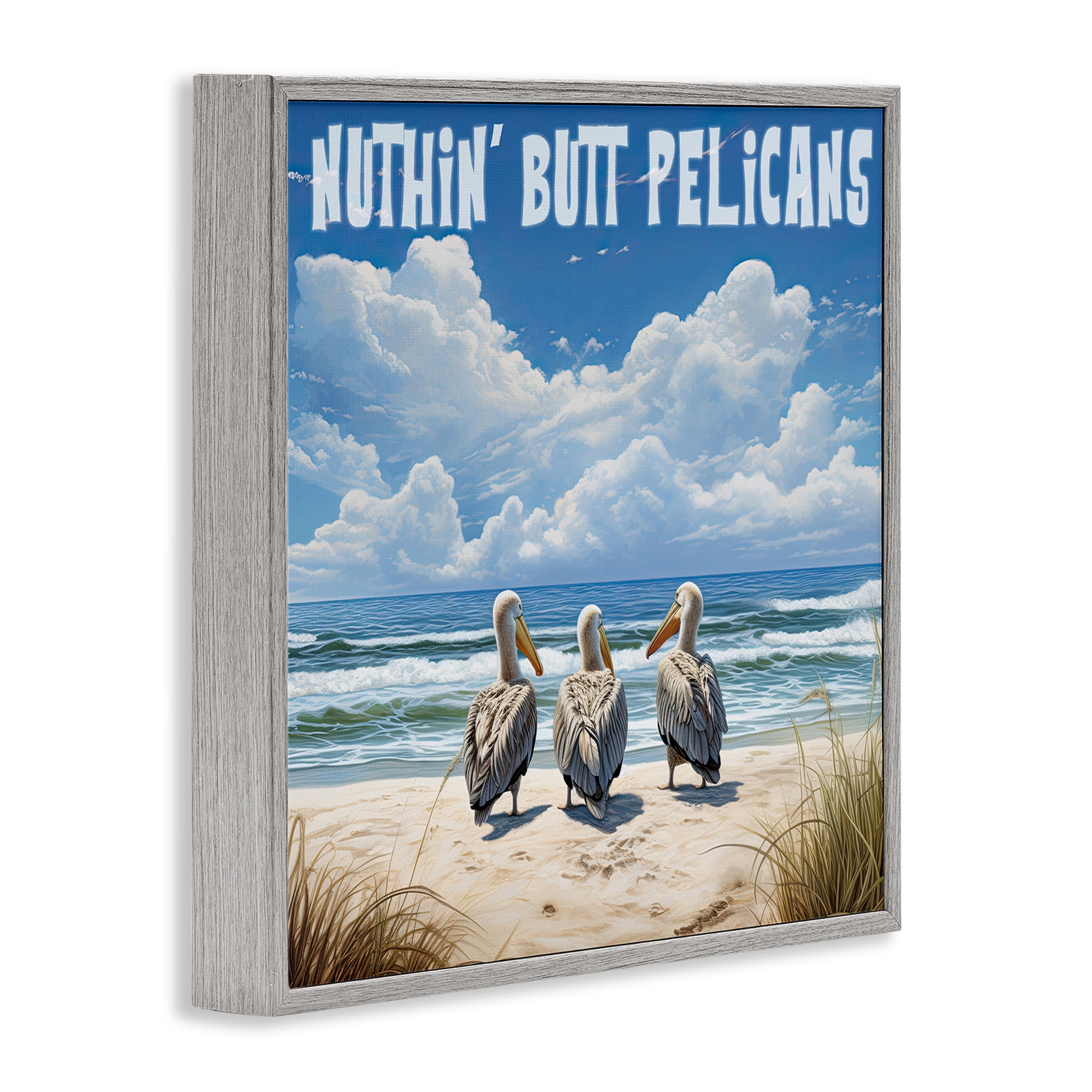 Stupell Industries Nuthin' Butt Pelicans Coastal Painting Gray Framed Art Print Wall Art, 24 x 24