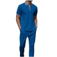thumbnail image 1 of Mens Pantalones Casuales de Verano Impreso Bolsillo Solapa de Manga Corta Conjunto, Blusa de Cuello Y Pantalones para Al Aire Libre, 1 of 1