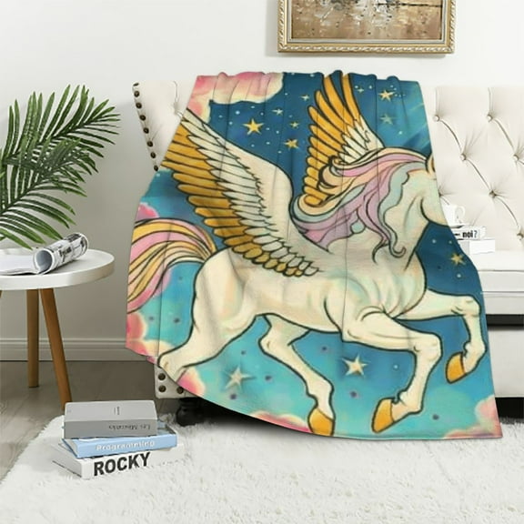 BCIIG Cute Unicorn Wings Blanket for Grils Pattern Print Flannel Throw Blankets for Home Couch Bed Sofa Soft Fuzzy Lightweight Decor Gifts 40x50in