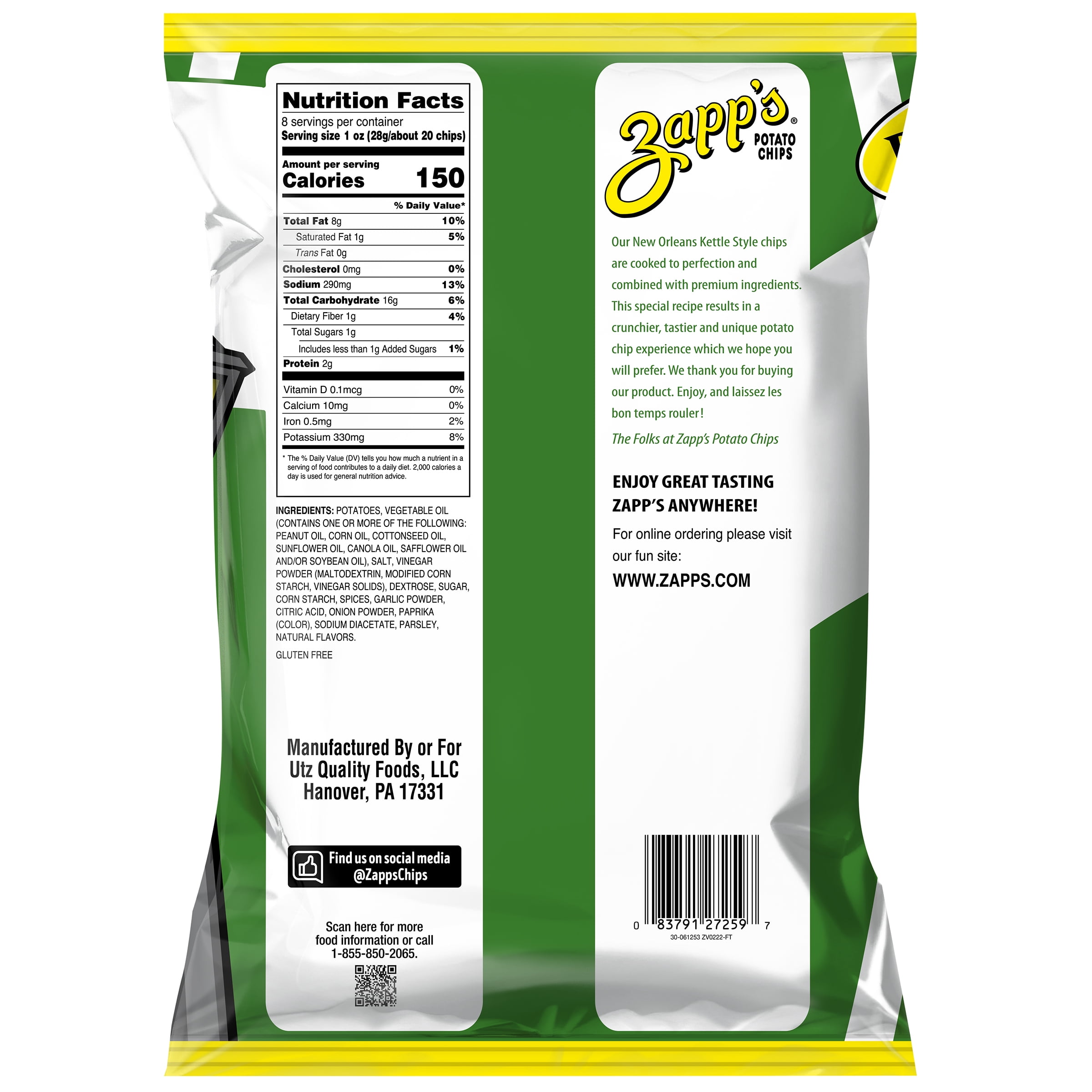 Zapp’s Cajun Dill Gator-Tators New Orleans Kettle Chips, 8 oz (9 Count)